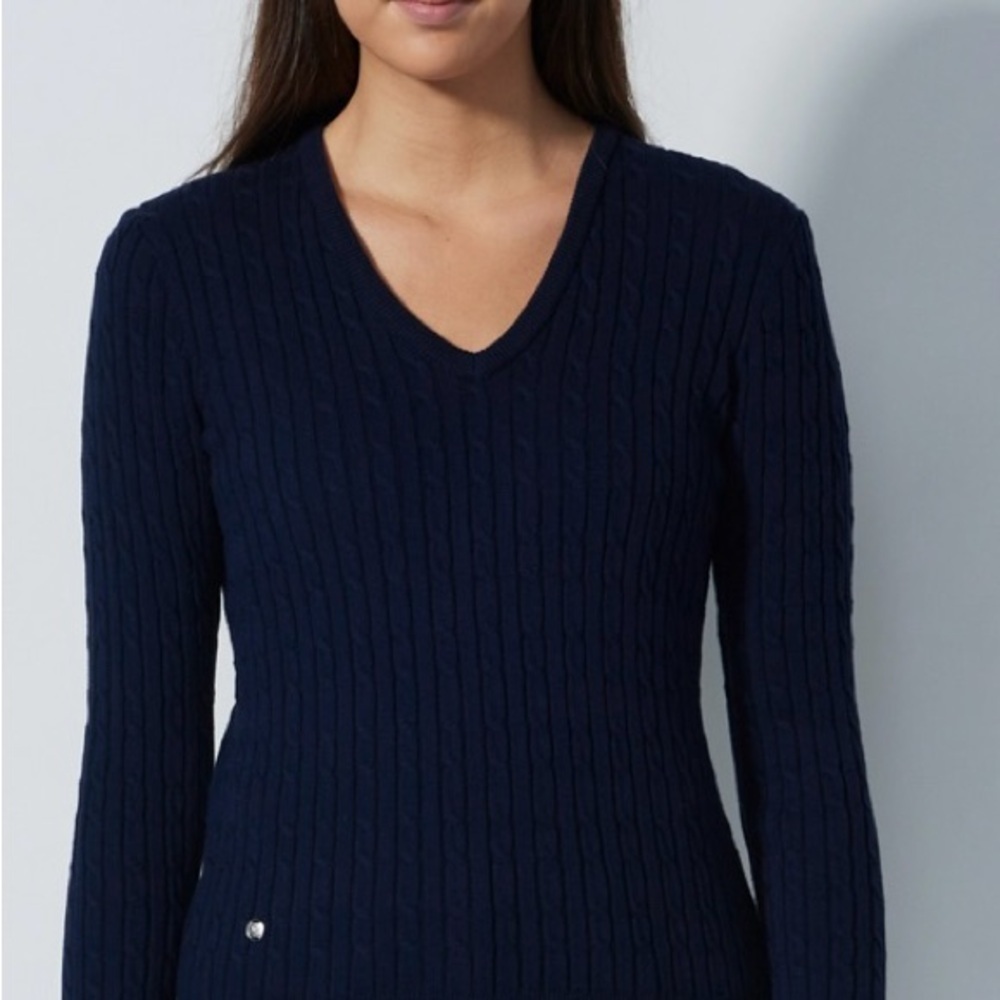 Daily Sports Black V-Neck Cable Knit Sweater. Cotton with a touch of Cashmere.